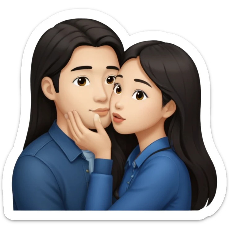 Asian girl with long hair kissing her man on the cheek sticker