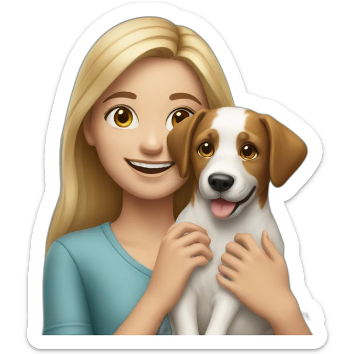 happy girl holding realistic dog sticker