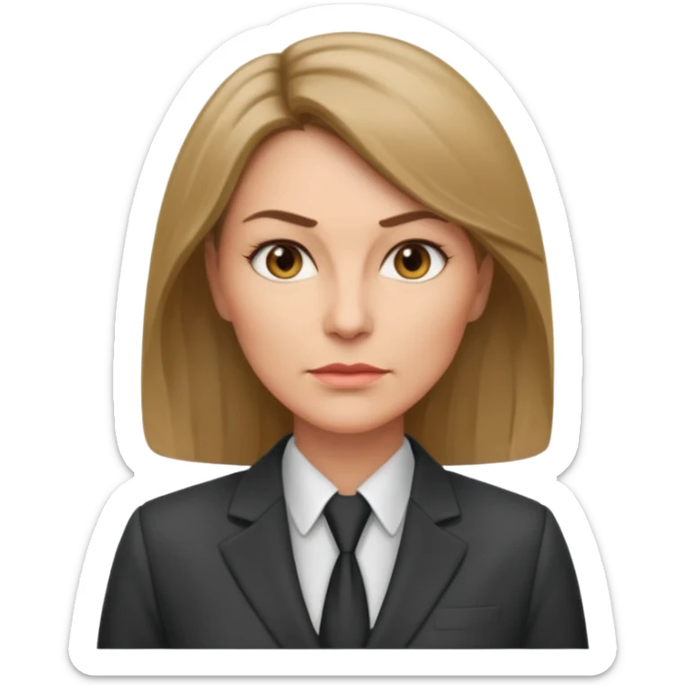 serious business woman in her forties in full suit dark blond hair standing sticker