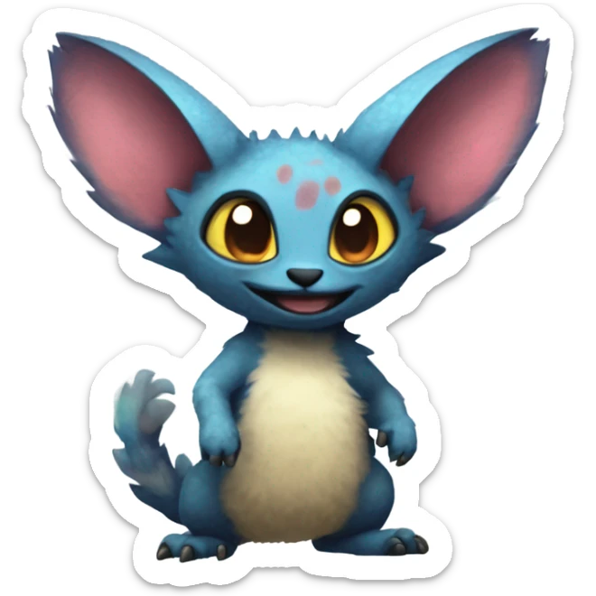 Colorful cute furry anthropomorphic painted Fakémon-Pokémon-Trico-Vernid-creature sticker