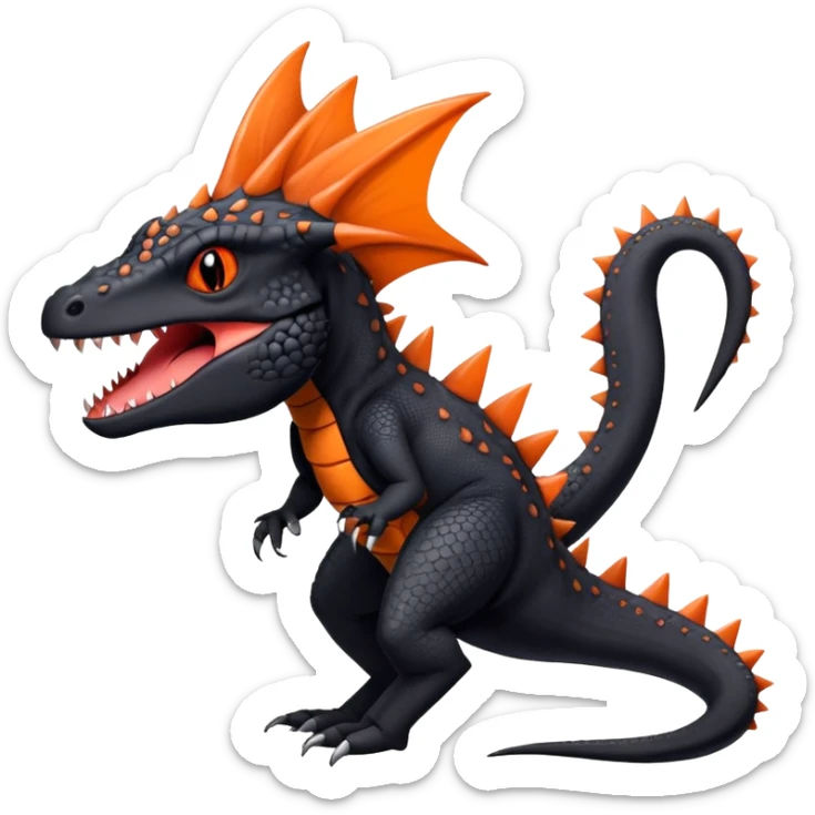 Black Salandit-Salazzle-Draco-Drakeon-Tyrunt-Fakémon-creature-hybrid with orange belly (full body) sticker