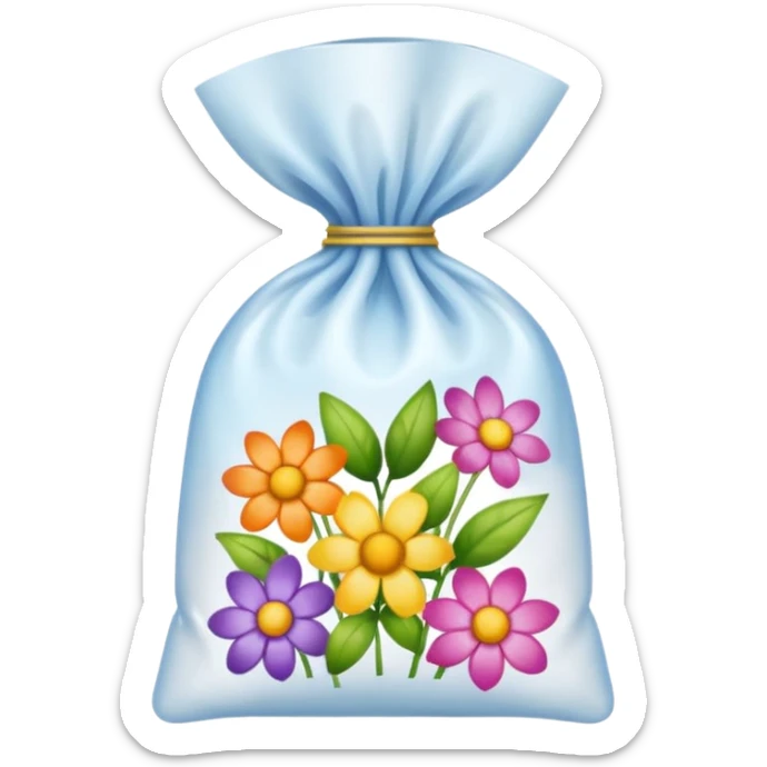 sac plastique noué et gonflé pour tamponner la peinture et créer de magnifiques fleurs colorées. sticker