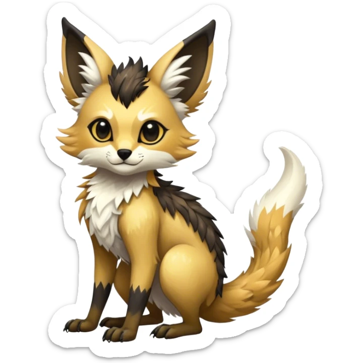 Epic Feral Rare Fantasy shiny edgy cool fluffy Vernid-Trico-species-hybrid-animal by LiLaiRa, random markings, tufted tail, tufted ears, full body sticker
