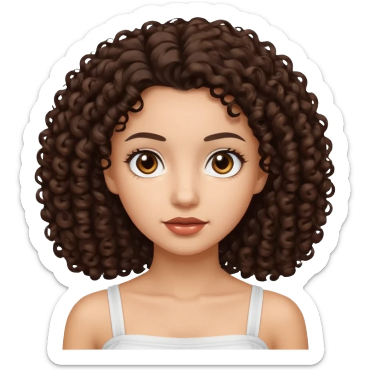 Woman with light skin and dark brown eyes and dark brown curly hair and white tube top sticker