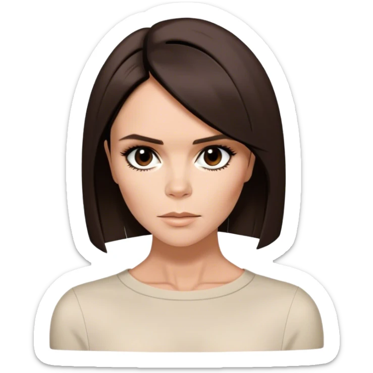 Victoria Beckham circa 1997 with short, dark brown, bob haircut parted down the center sticker