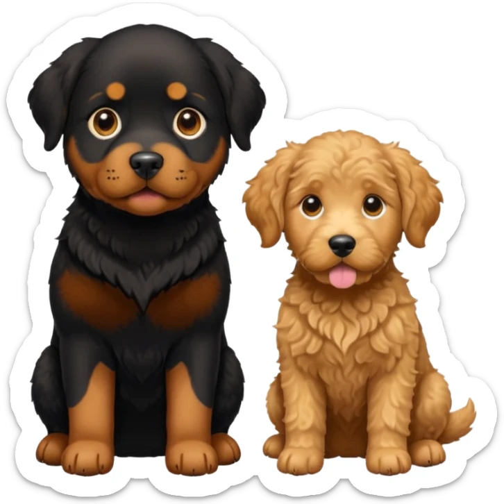 rottweiler with cute big eyes and tan golden doodle and mini golden together  sticker
