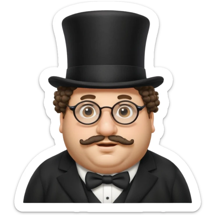 Fat Jewish man with curly hair a top hat glasses and a large nose  sticker