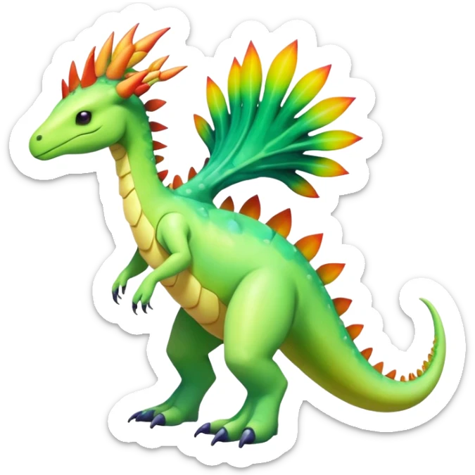 Shiny Exotic Colorful Meganium-Amaura-Aurorus-Fakémon-hybrid-creature (full body)  sticker