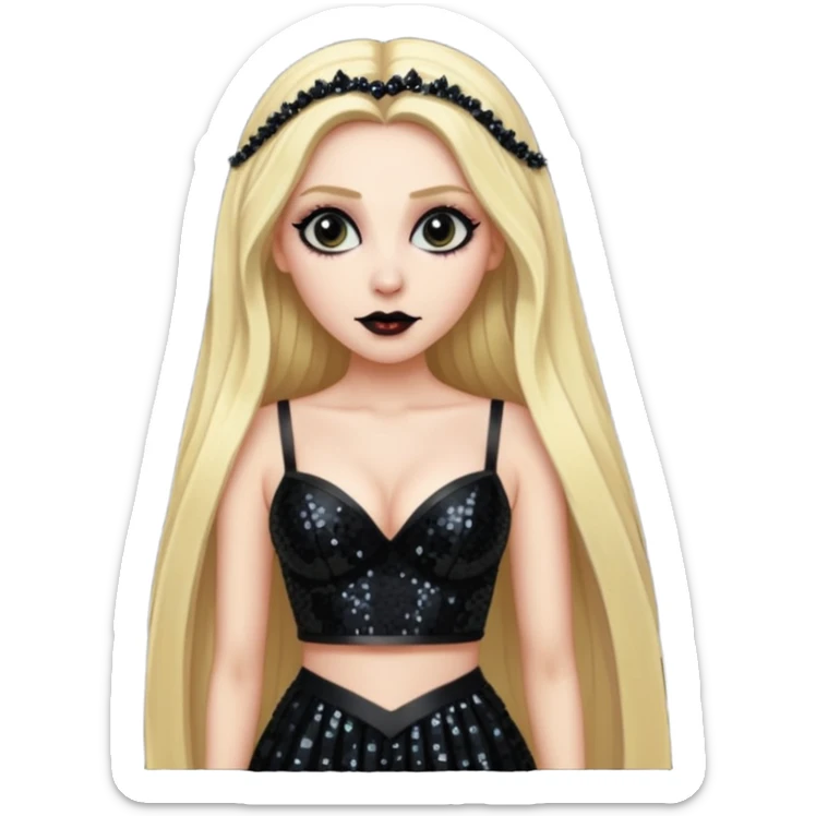 Bride of Dracula with long blonde hair, black sequin bra, black sequin long skirt sticker