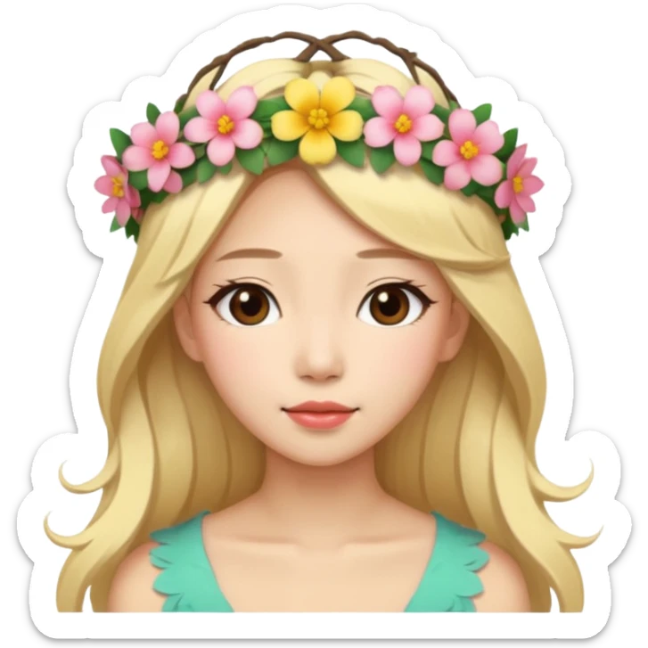 asian woman blonde flower crown long hair sticker
