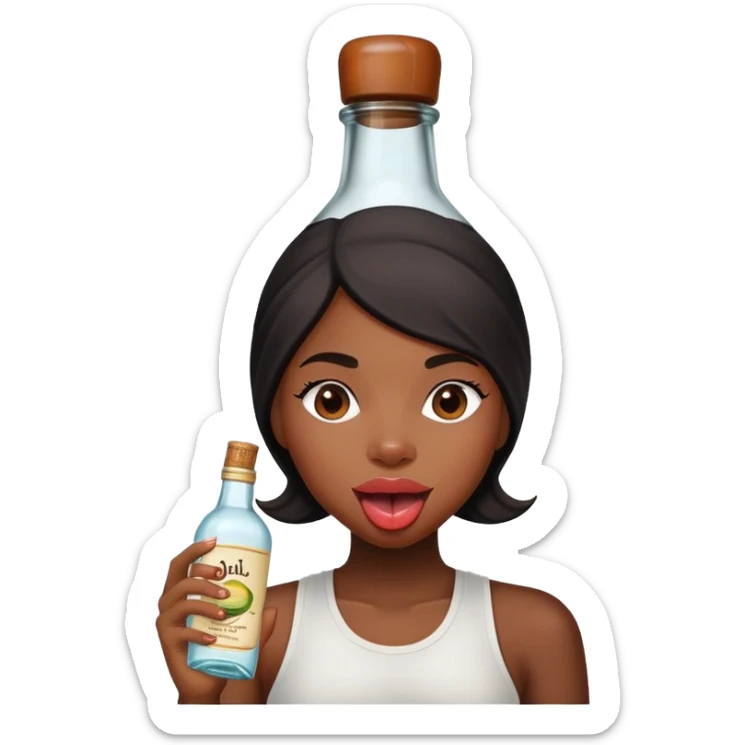 black Girl With tongue out and don julio bottle on her head  sticker