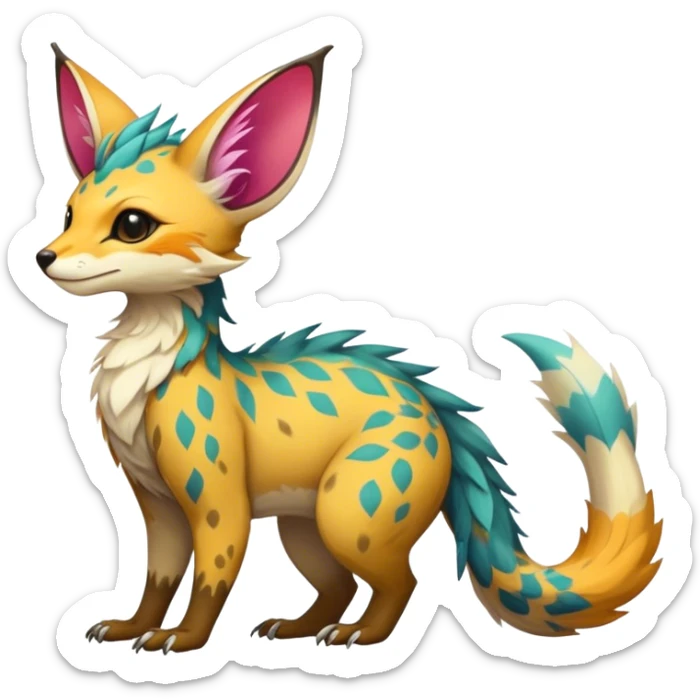 Feral Rare Fantasy vibrant colorful Vernid-Trico-species by LiLaiRa, random markings, tufted tail, tufted ears, full body sticker