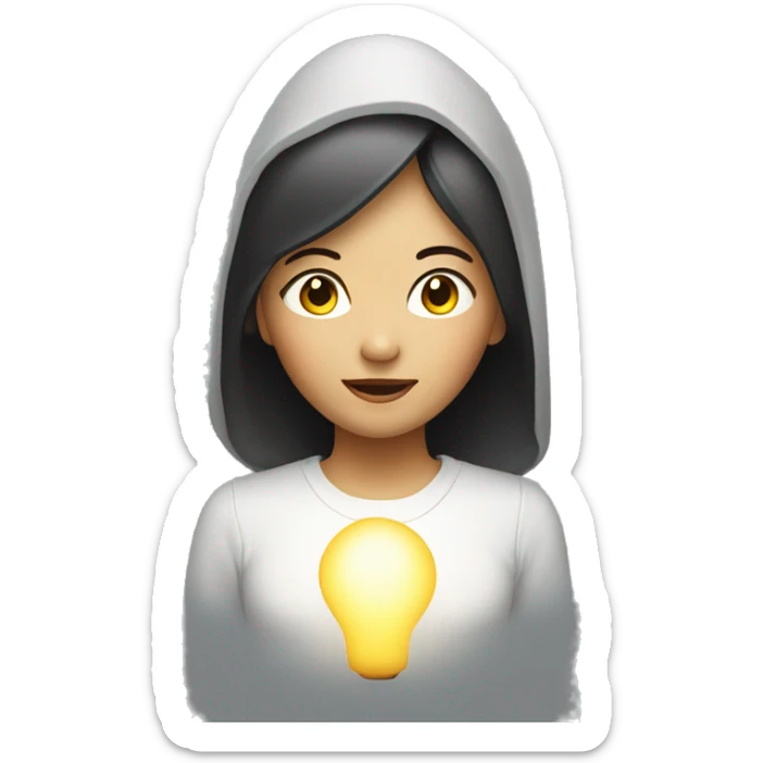 asian girl with lamp light above her head to make it as a new idea from her sticker