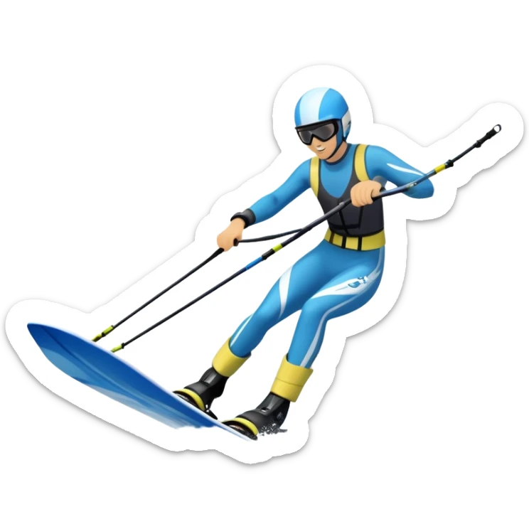An icon featuring a close-up collage of water skis, splashing water across the surface. The design highlights the motion of the skis cutting through the water. Transparent background emphasizes the thrill of water skiing. sticker