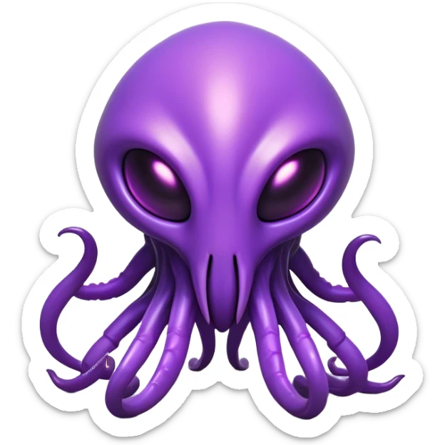 Clash of Clans aesthetic: Cinematic fierce Zerg Alien Emoji, rendered in a 3D vector-style similar to standard emojis with minimal shading and bold, simplified shapes. A compact, isometric, otherworldly creature with insectoid, organic details and subtle, eerie tentacles, softly glowing with a sinister alien charm. Simplified yet unmistakably iconic, highly detailed and consistent, glowing with a soft, spectral radiance and high shine. Stylized with a touch of bio-engineered mischief and a soft glowing outline, capturing the essence of a fearsome extraterrestrial menace with a playful twist! sticker