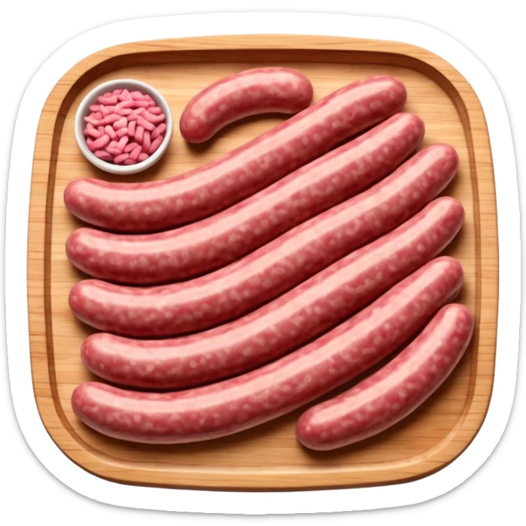 portion of raw sausage filling, coarse grind, pink-red meat, visible white fat, moist uneven texture, natural color variation, unprocessed look, clean 3D rendering, soft light, subtle shadow, no background elements, no anthropomorphic features, transparent background, emoji scale sticker