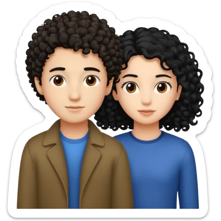 Un garçon cheveux boucle et yeux marron clair et une fille cheveux noir lisse côte à cote  sticker