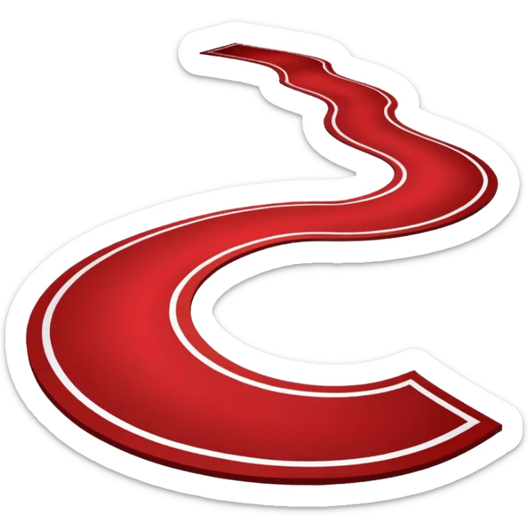 Minimalist emoji-style sticker of a blood-red carpet shaped like a thick trail or drop, flat vector design, no shadows. sticker