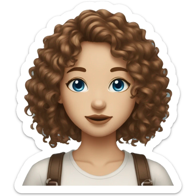 Pretty girl light skin blue eyes with shoulder length brown curly hair and bangs and a septum piercing  sticker