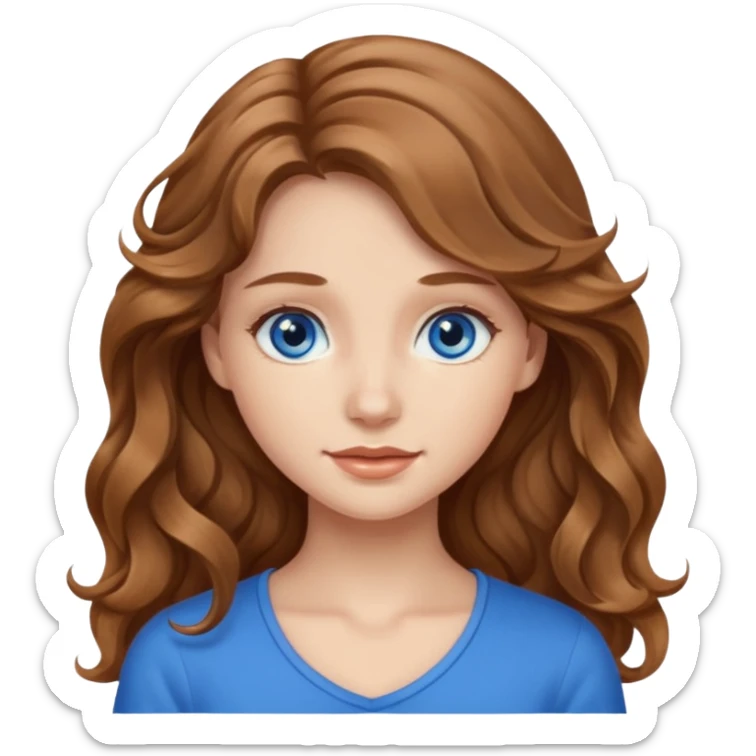 Please generate a portrait of a pretty girl with long, wavy, light brown hair. sticker
