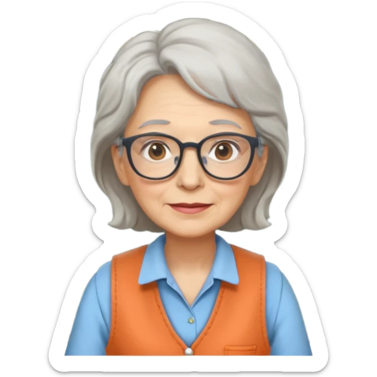 Female Teacher – older woman, similar vest attire, glasses, holding chalk sticker