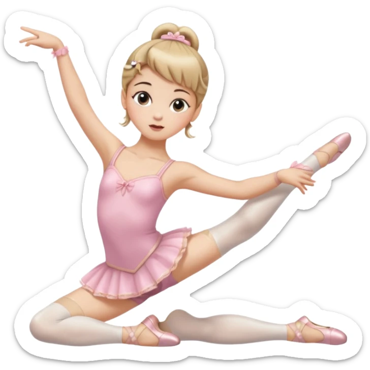 Una chica con vestuario de bailarina con las piernas flexionadas, el dedo índice en la boca, el tren superior inclinado hacia la izquierda y con la cadera proyectada hacia la izquierda sticker
