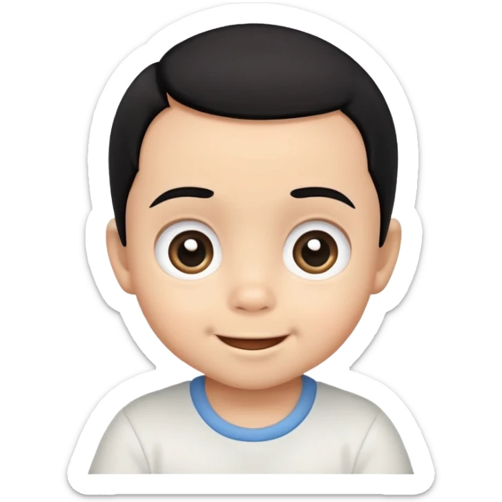 Smiling baby boy face with big eyes, medium skin tone, and black hair sticker