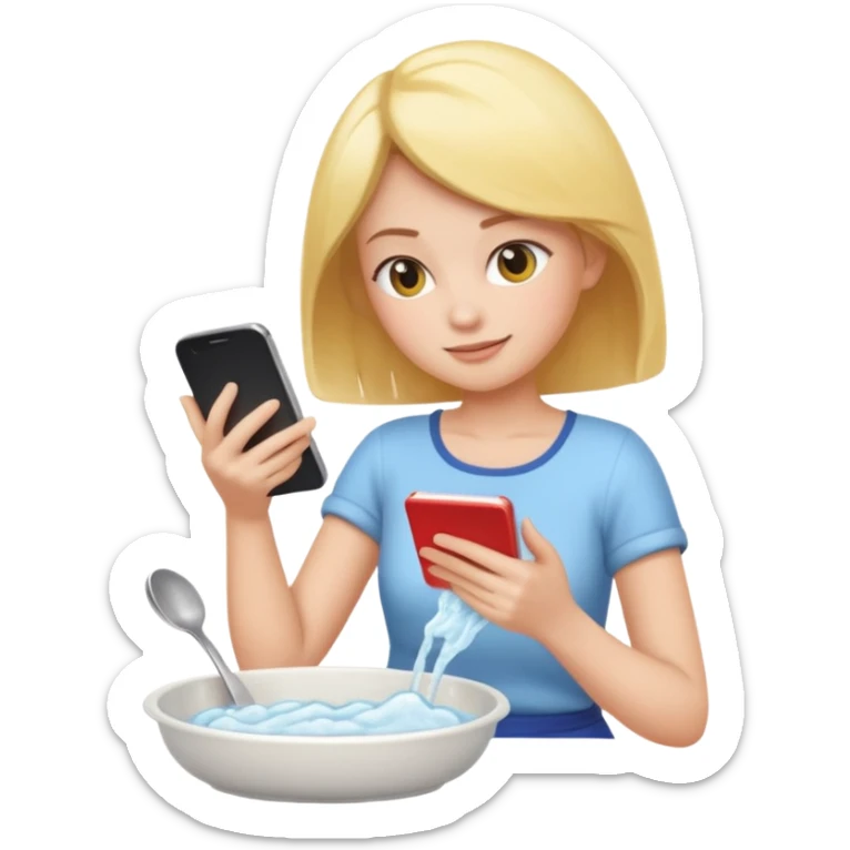 woman perfectionist with 4 arms texting a message wahsing dishes and reading a book 
more dinamic emoji  sticker
