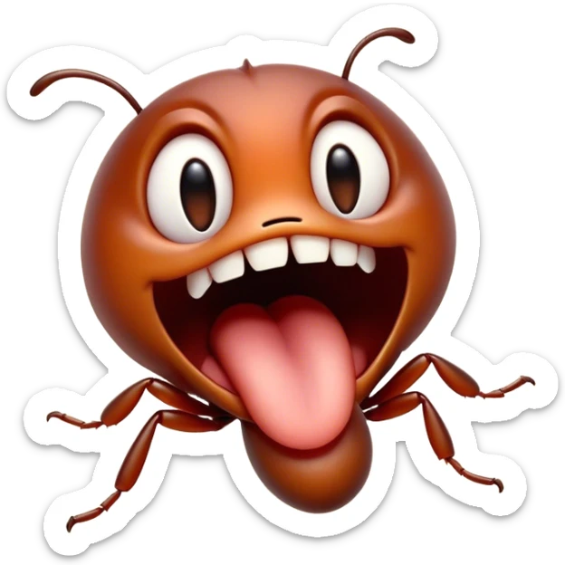 Cinematic Adorable Yawning Ant Portrait Emoji, Head tilted slightly with a dramatic, wide-open yawn, showcasing a tiny, segmented body with softly drooping features and sleepy, half-closed eyes, Simplified yet irresistibly cute features, highly detailed, glowing with a soft, cozy natural glow, high shine, relaxed yet expressive, stylized with a dash of whimsical charm, soft glowing outline, capturing the essence of a drowsy ant that appears ready to stretch out for a nap! sticker