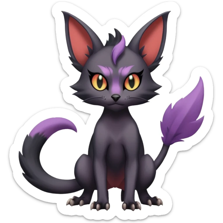 Black edgy cute Noivern-Noibat-Purloin-Torracat-Lykoi-Caracal-cat-Fakemon-fusion-hybrid-creature sticker