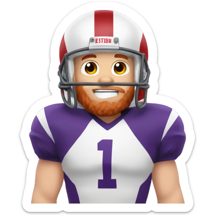 Redhead jesus playing American football wearing purple and silly face sticker