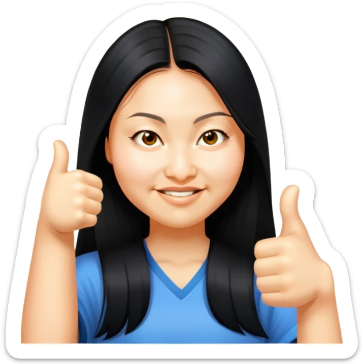 Asian girl long hair giving thumbs up sticker