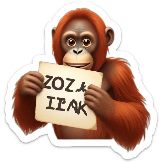 An orangutan with a sign in his hands with the inscription "Zozek Lo"An orangutan with a sign in his hands with the inscription "Zozek" sticker