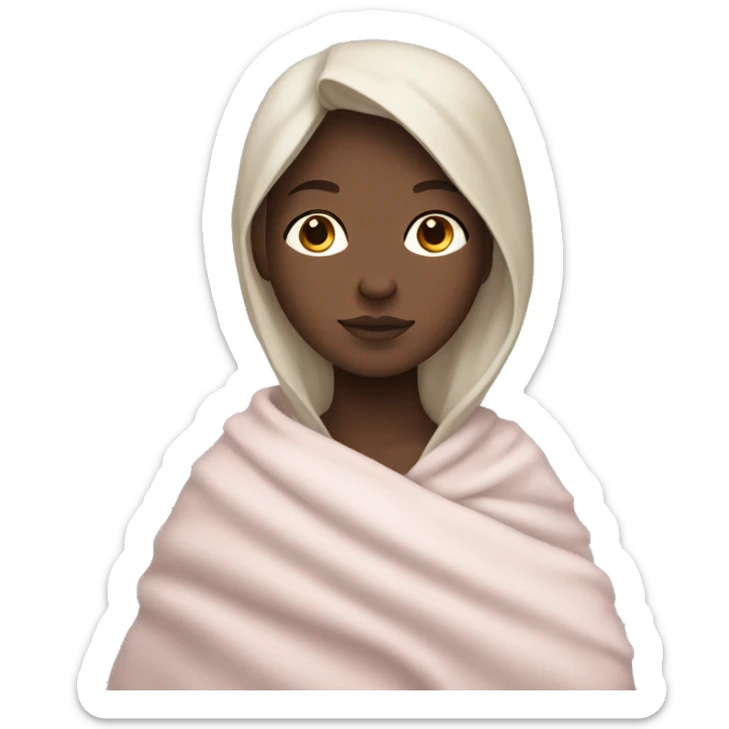 Pale white girl with brown hair wrapped in light pink blanket  sticker