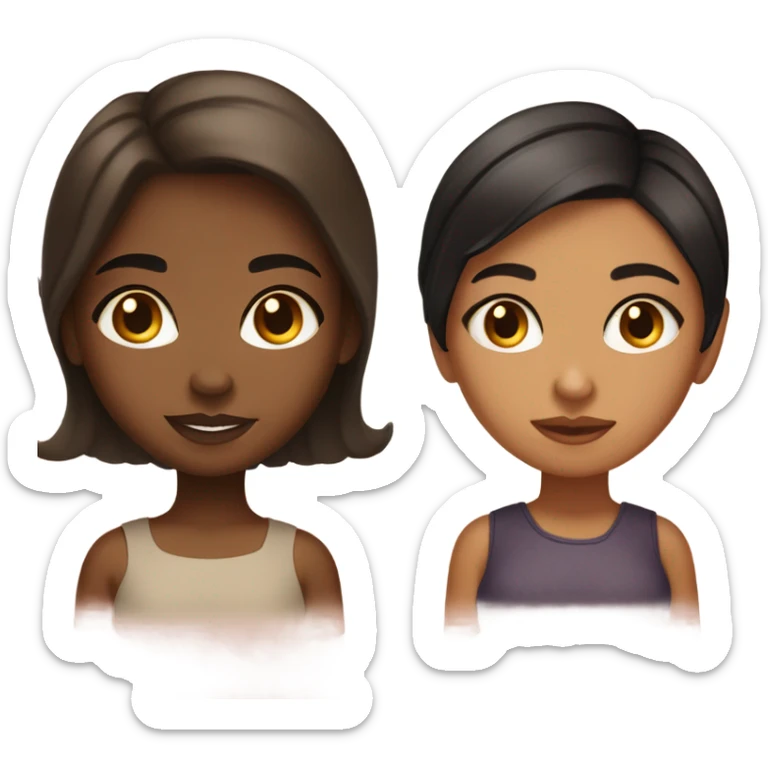 A couple of friends. One brown girl with dark haces and some Honey highlights and her chubby mid tone skin friend with a side left hair and a little chubby sticker