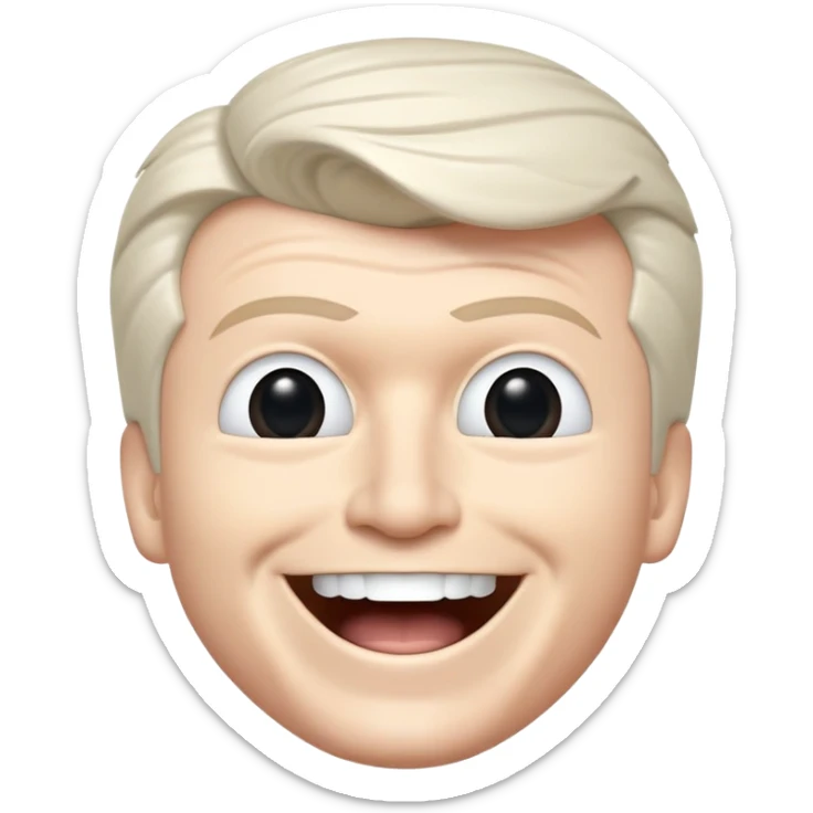 Rick Astley smiling but with only his upper teeth sticking out and his eyes are large black and circular and the entire image including Rick is completely white and it’s so white that only his hair eyes nose mouth and under his throat is easy to see sticker