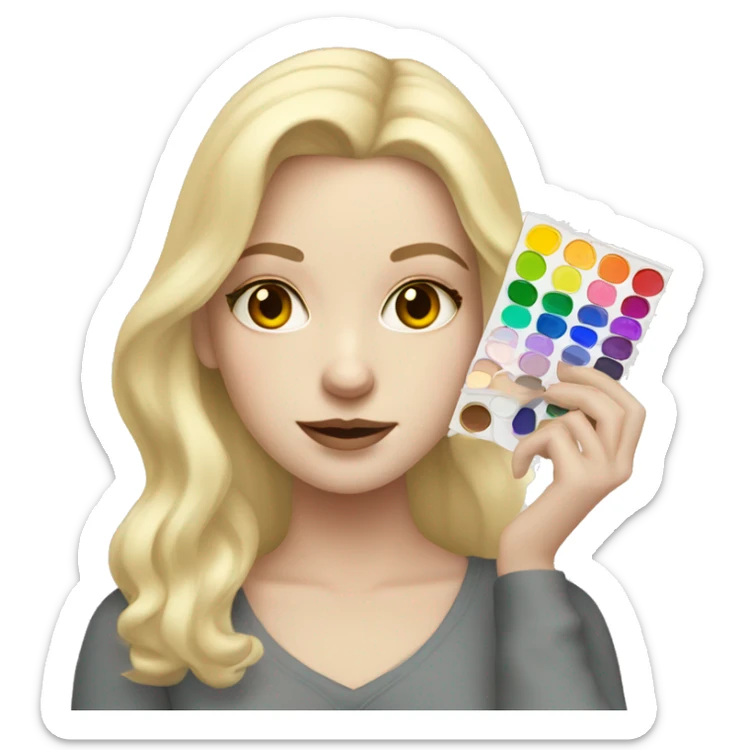 artist blonde pale girl holding a color palette sticker