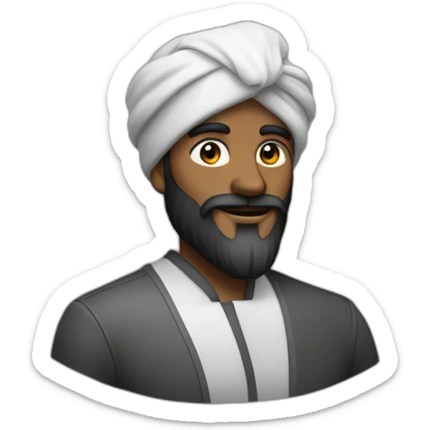 homme noir avec une très longue barbe noir et un turban à carreaux blancs sticker