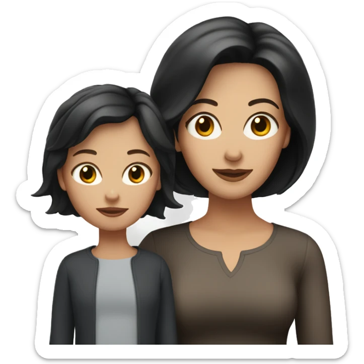 White mom with black short hair and daughter with LONG BROWN HAIR  sticker