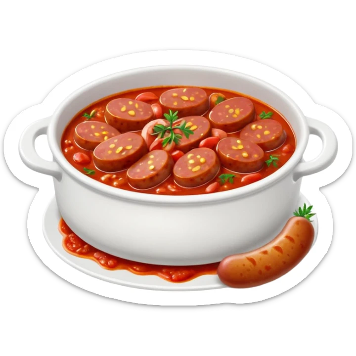 emoji of Rougail saucisse meal. Typical Reunion island meal. Sliced sausage in tomato sauce with thym  sticker