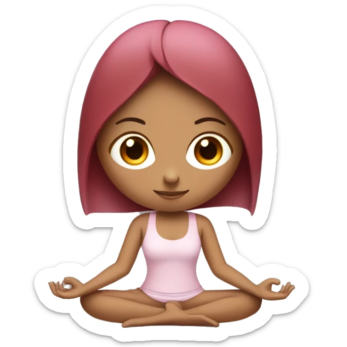 yoga girl, lotus position, pink skin, long and dark red haircut  sticker