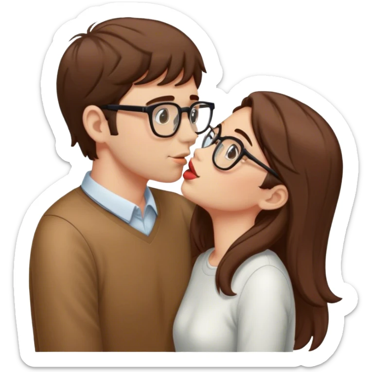Girl with brown hair kissing a tall guy with brown hair and glasses sticker