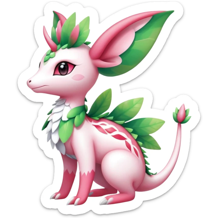 Shiny Exotic Cute Majestic Ethereal Sparkly Flygon-Sylveon-Shaymin-Meganium-Hybrid-Creature with white pattern-markings sticker