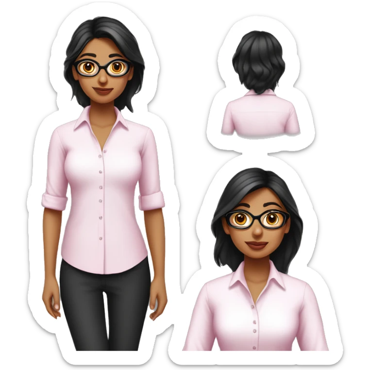 beautiful indian girl wear pink pant & white shirt have black straight  and spectacle sticker