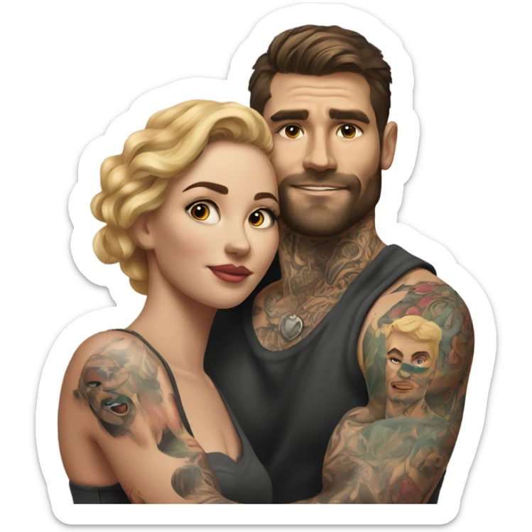 Hyper Realistic beautiful woman in the arms of a very handsome tattooed man  sticker