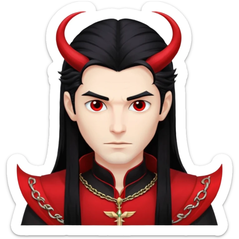 Lucifer, Prince of Darkness from Gods and Goddesses with long black hair, black and red outfit sticker