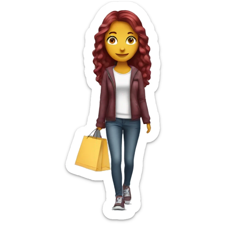 Long Burgundy haired girl, shopaholic, carrying a lot of shopping bags sticker