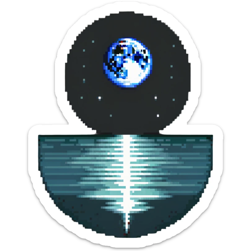 moon reflecting on the sea, style 3, pixel art of moonlight reflection on sea sticker