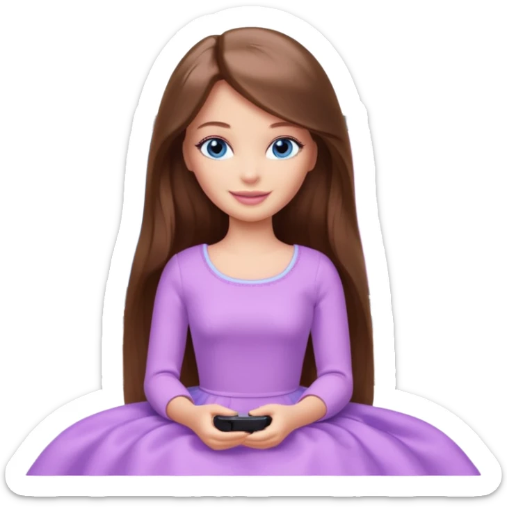 beautiful barbie girl with long brown hair, blue eyes and wearing light purple clothes watching netflix on tv sticker