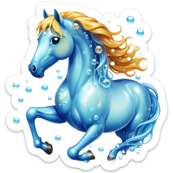 A magical horse made entirely of transparent bubbles and water, with a flowing mane of small bubbles sticker